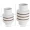 White Glass Textured Decorative Vase with Brown Wood Beaded Stripes Set